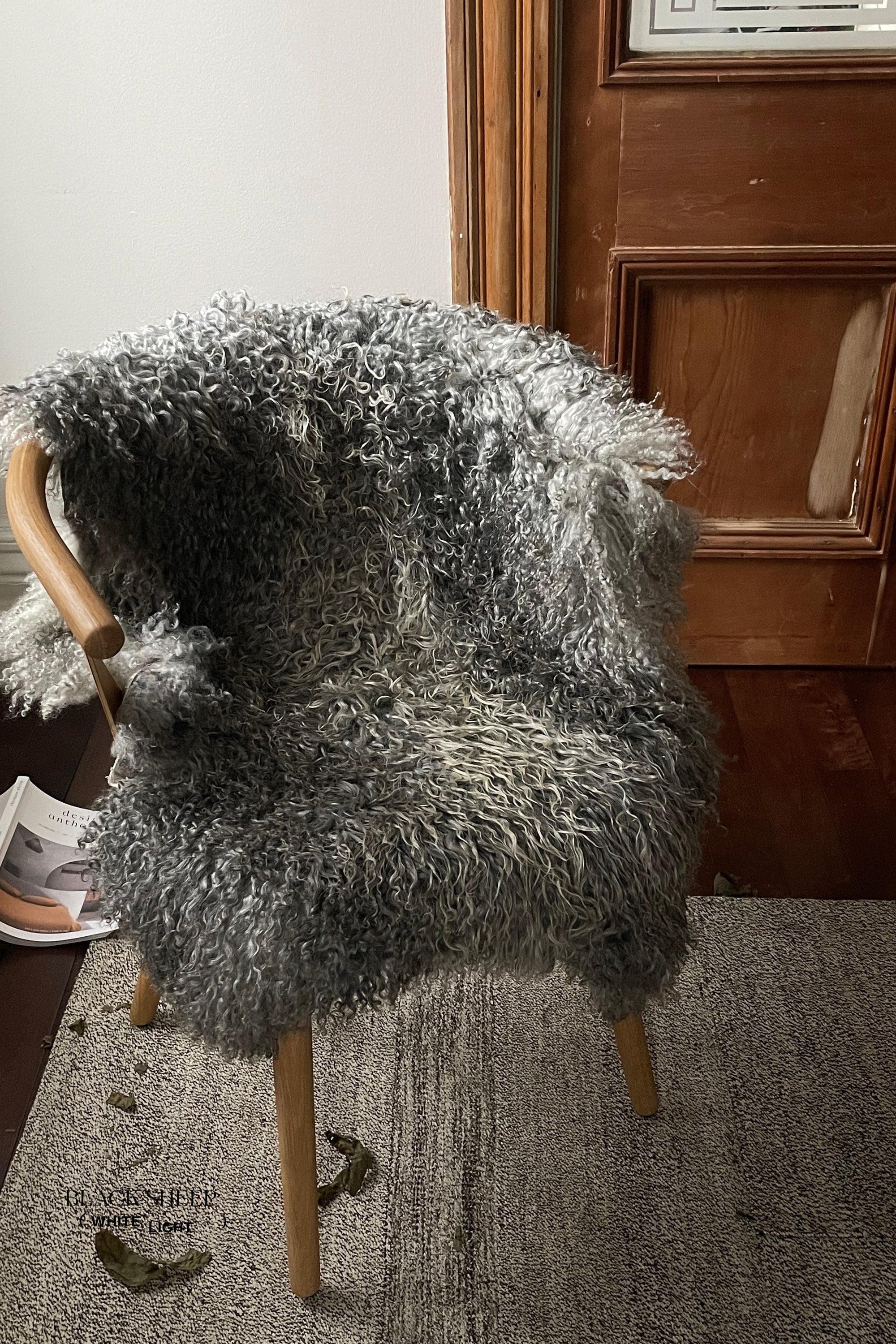 Grey Long Wool Gotland Sheepskin - Black Sheep (White Light)