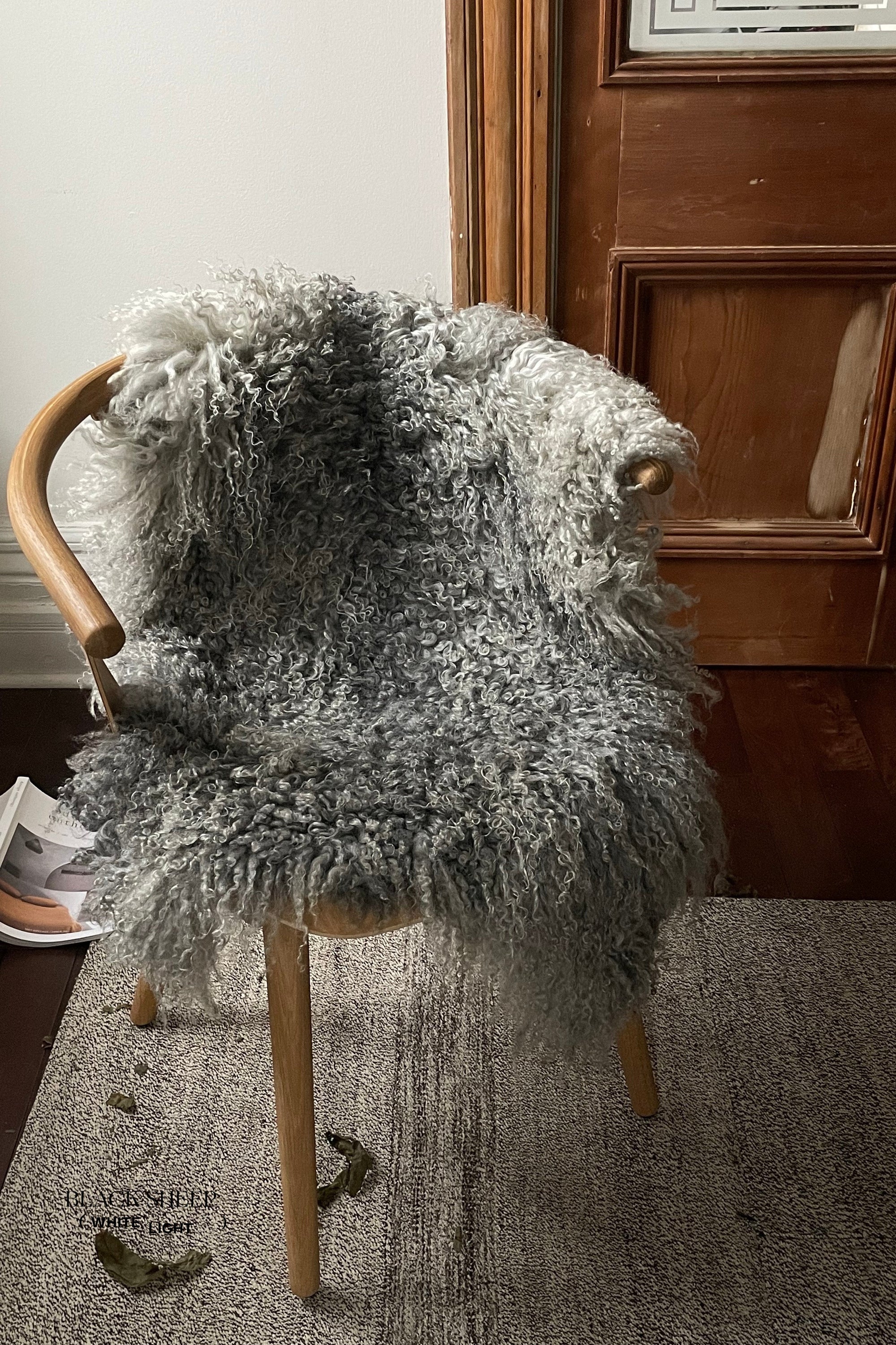 Grey Long Wool Gotland Sheepskin - Black Sheep (White Light)