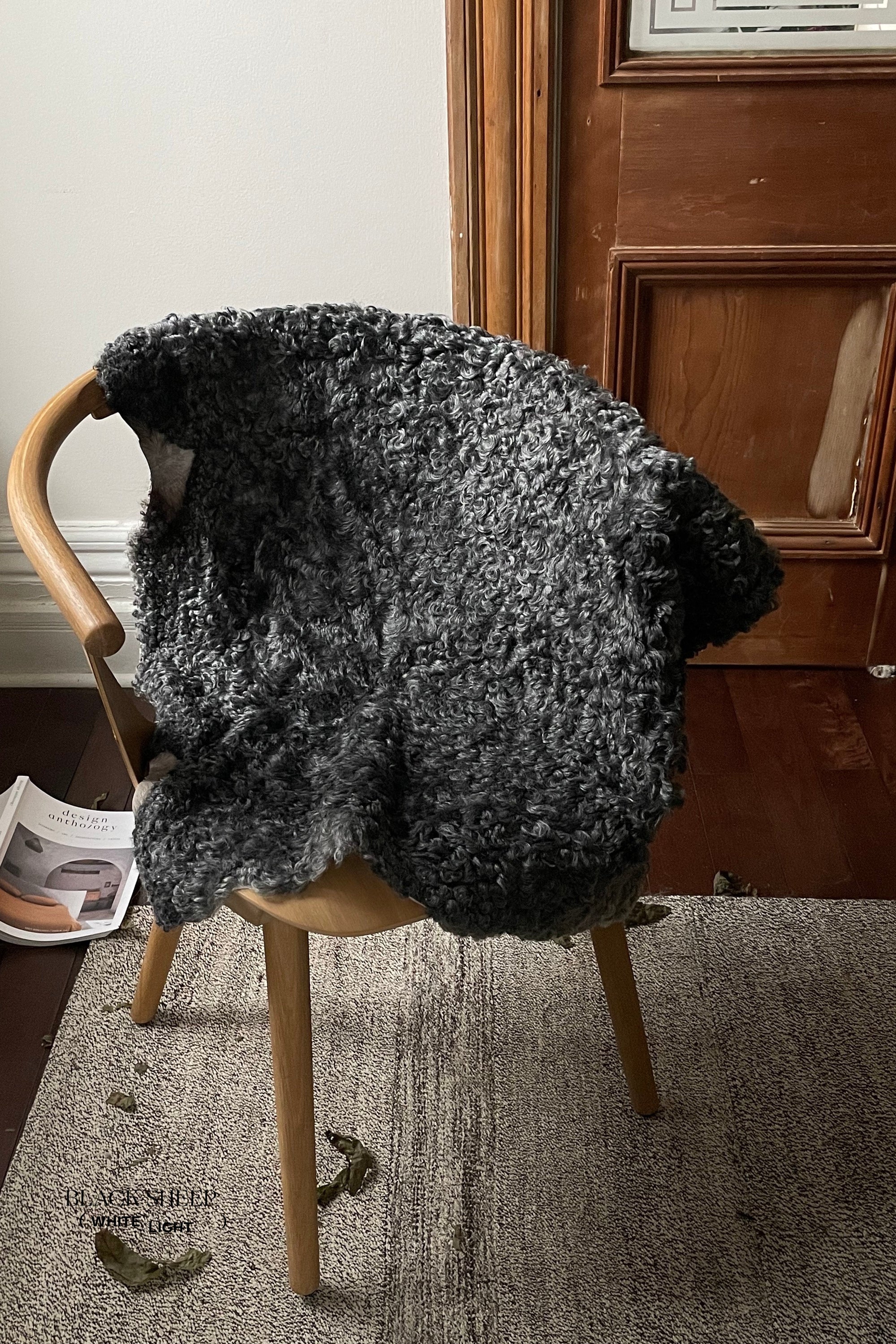 Grey Medium Wool Gotland Sheepskin - Black Sheep (White Light)