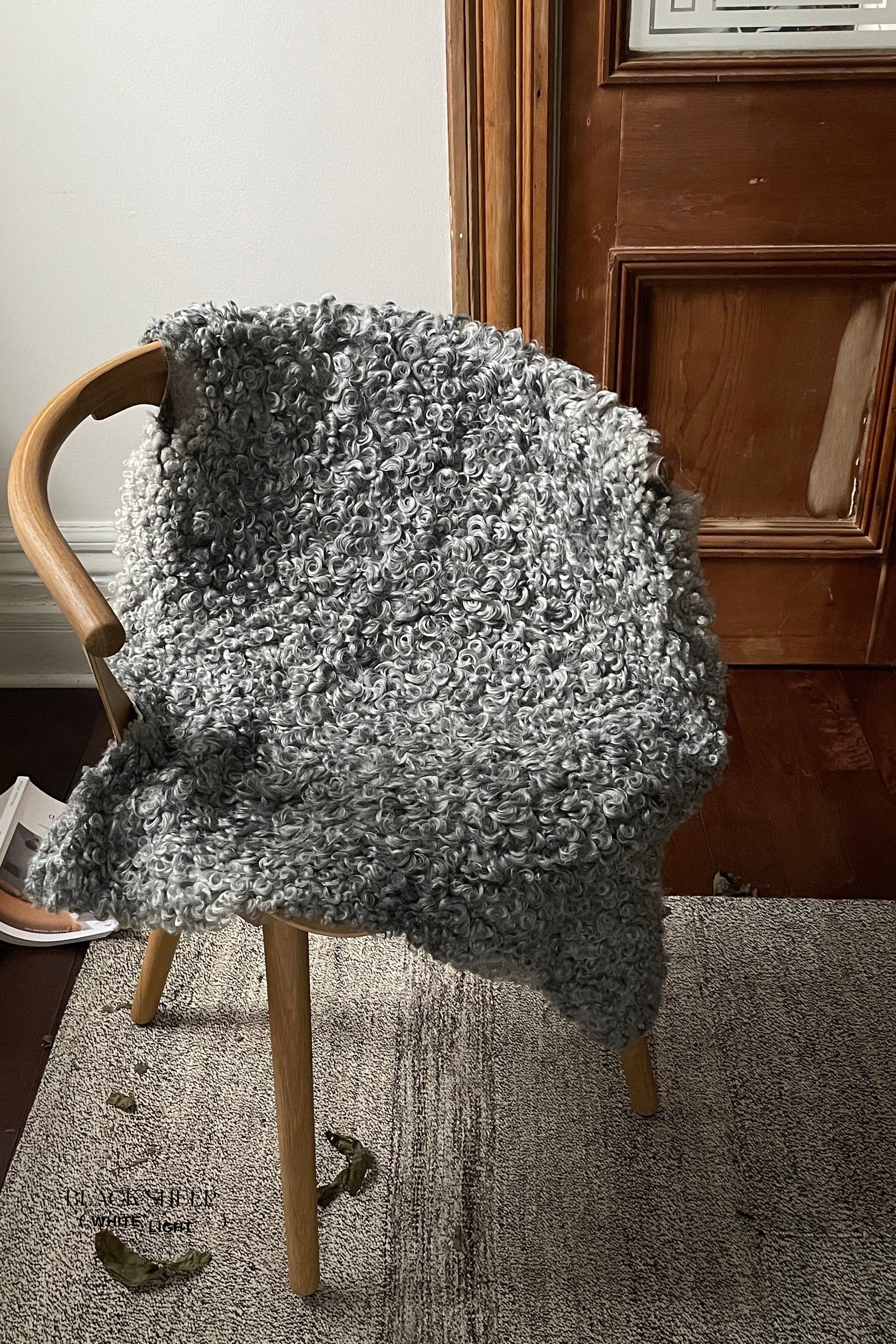 Grey Medium Wool Gotland Sheepskin - Black Sheep (White Light)