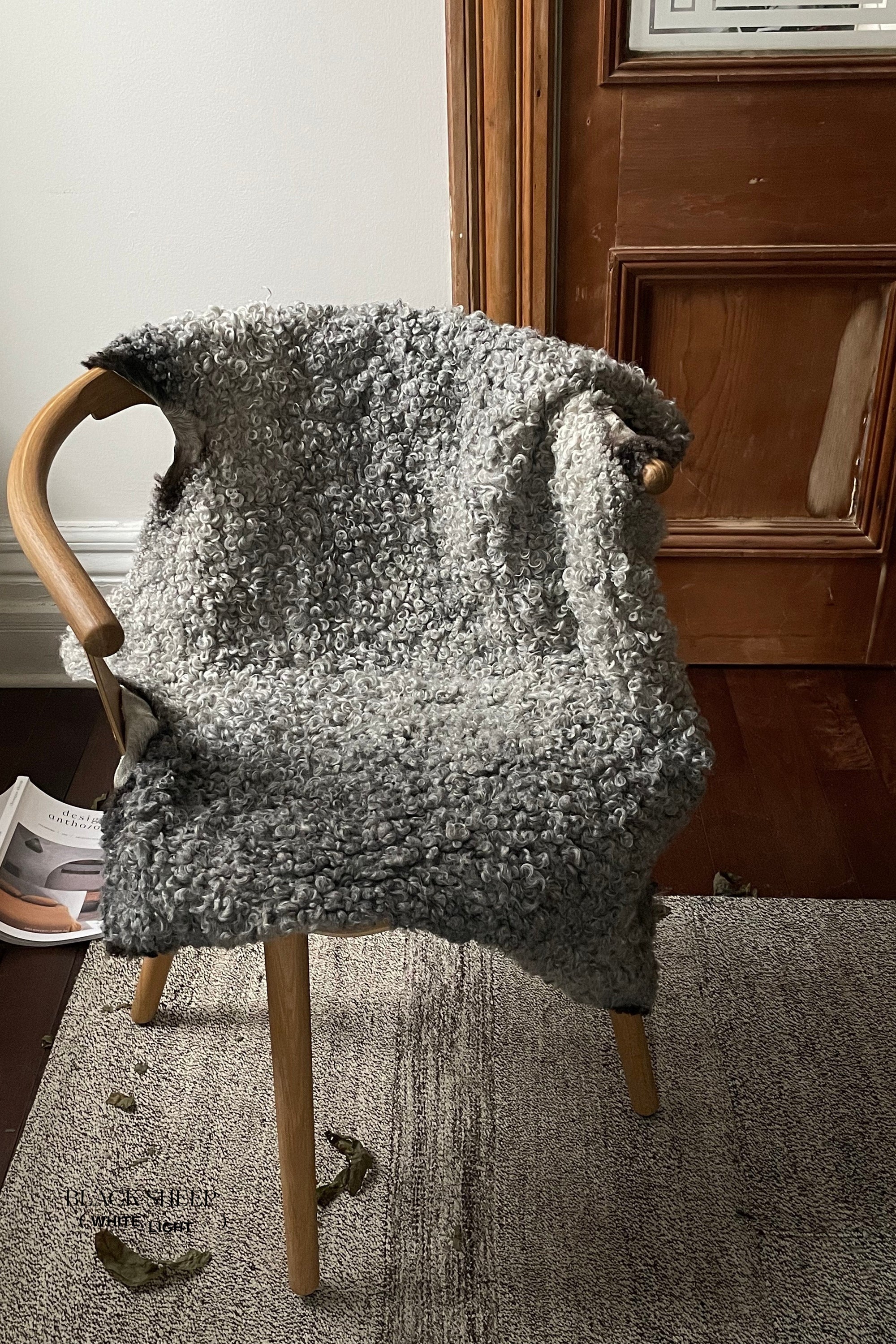 Grey Short Wool Gotland Sheepskin - Black Sheep (White Light)