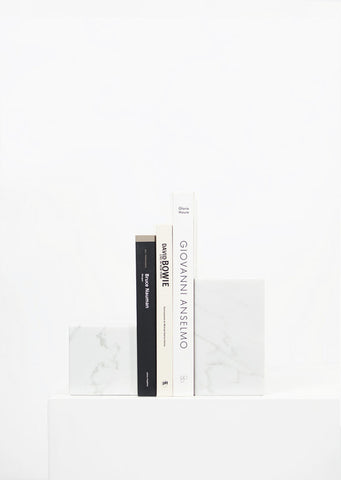 Bianco Carrara Marble Asymmetric Book Ends - Black Sheep (White Light)