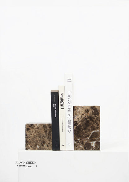 Dark Emperador Marble Asymmetric Book Ends - Black Sheep (White Light)