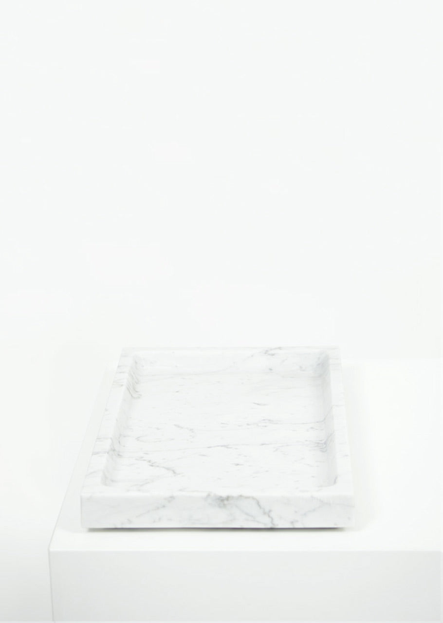 Bianco Carrara Marble Large Rectangular Tray - Black Sheep (White Light)
