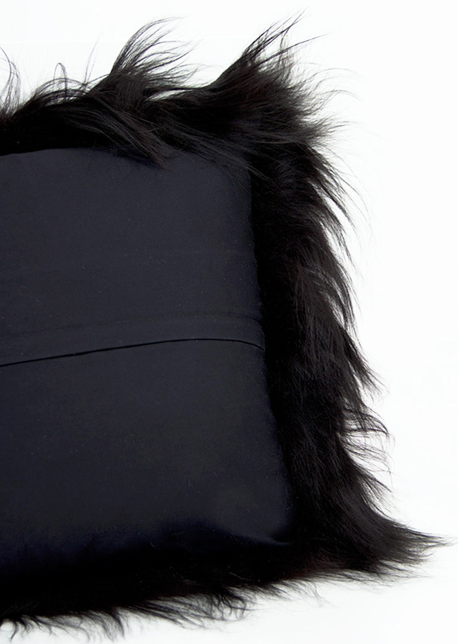 Square Black Icelandic Sheepskin Pillow Cover - Black Sheep (White Light)