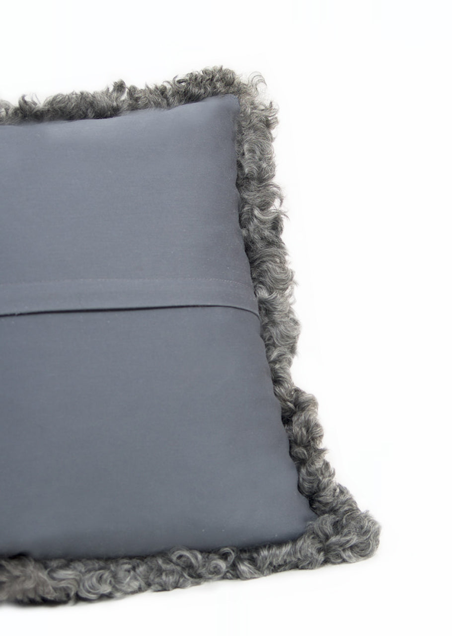 Rectangular Grey Gotland Sheepskin Pillow Cover - Black Sheep (White Light)