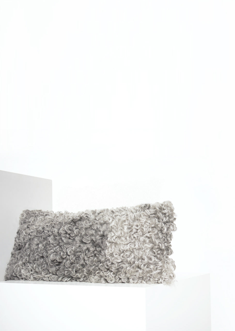 Rectangular Grey Gotland Sheepskin Pillow Cover - Black Sheep (White Light)