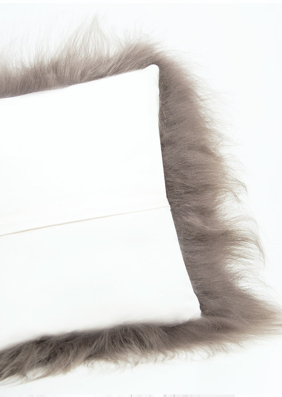 Square Mineral Icelandic Sheepskin Pillow Cover - Black Sheep (White Light)