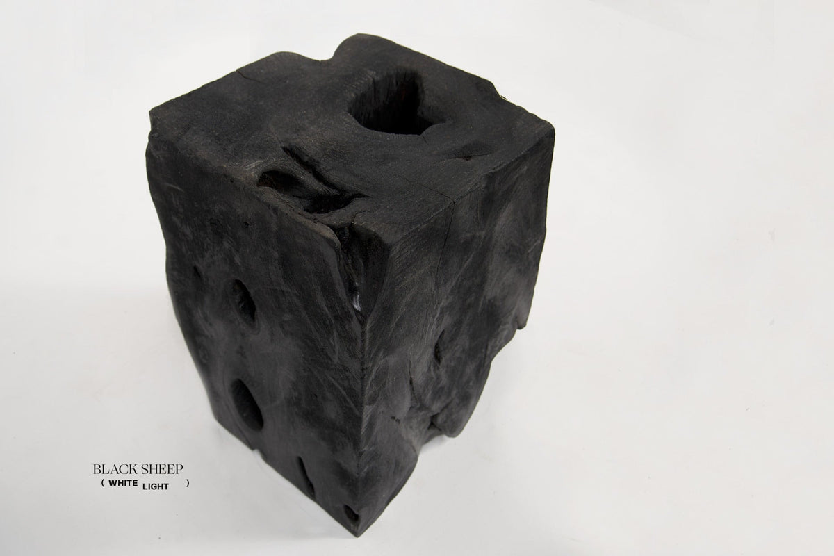 Burnt Teak Square Side Table - Black Sheep (White Light)